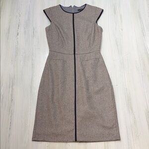 J. Crew Beige and Black Trim Piped Donegal Wool Blend Mini Dress Sz 00